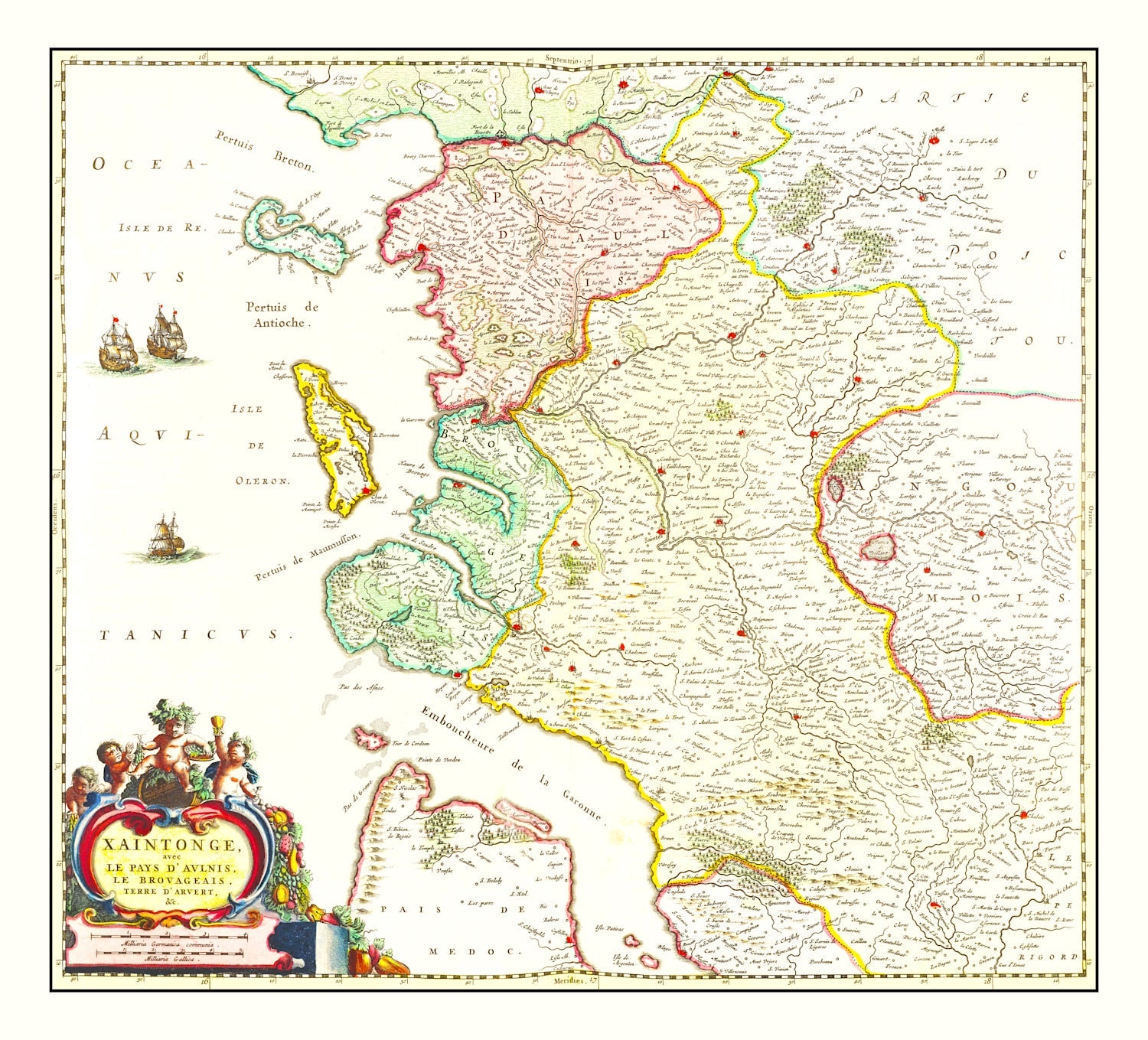Vintage Map of Saintonge, France 1665