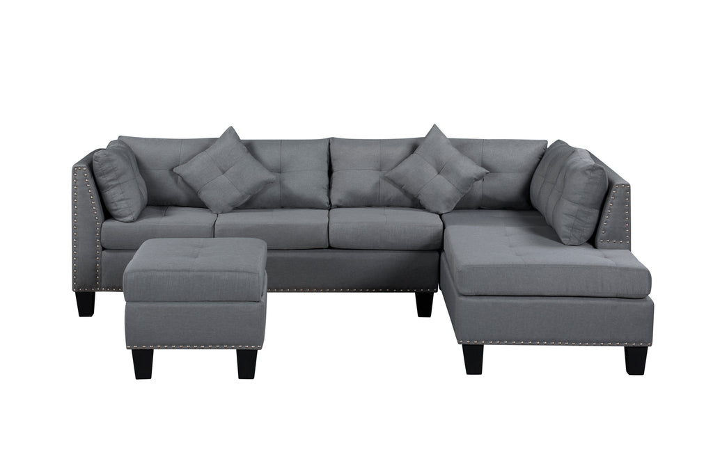 104.5' Upholstered Sofa,Chaise & Ottoman , Gray