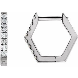 14K White Gold 1/8 CTW Natural Diamond Geometric Hinged Huggie Earrings
