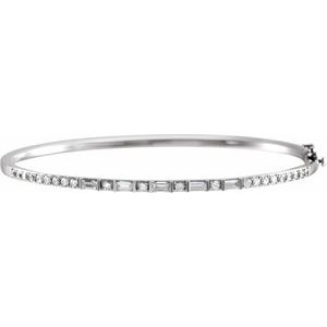 14K White Gold 1 CTW Natural Diamond 7" Bangle Bracelet