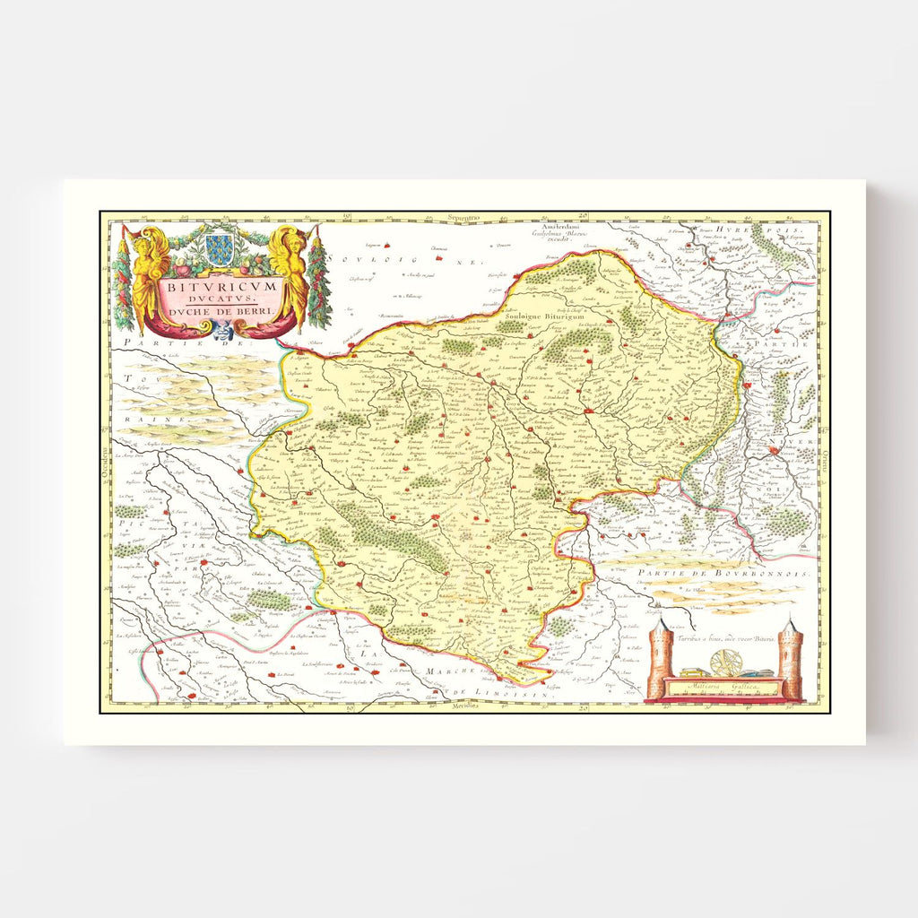 Vintage Map of Bourges & Nevers France 1665