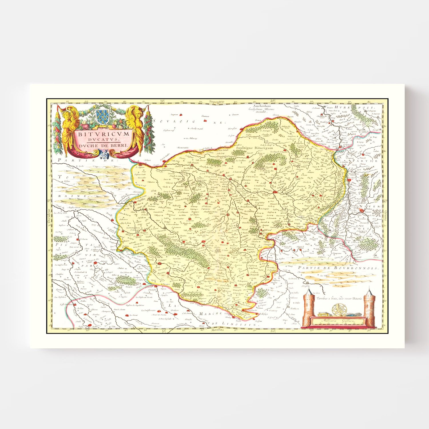 Vintage Map of Bourges & Nevers France 1665