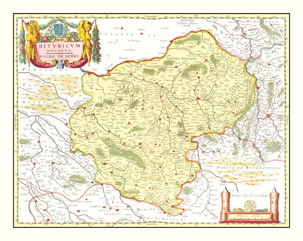 Vintage Map of Bourges & Nevers France 1665
