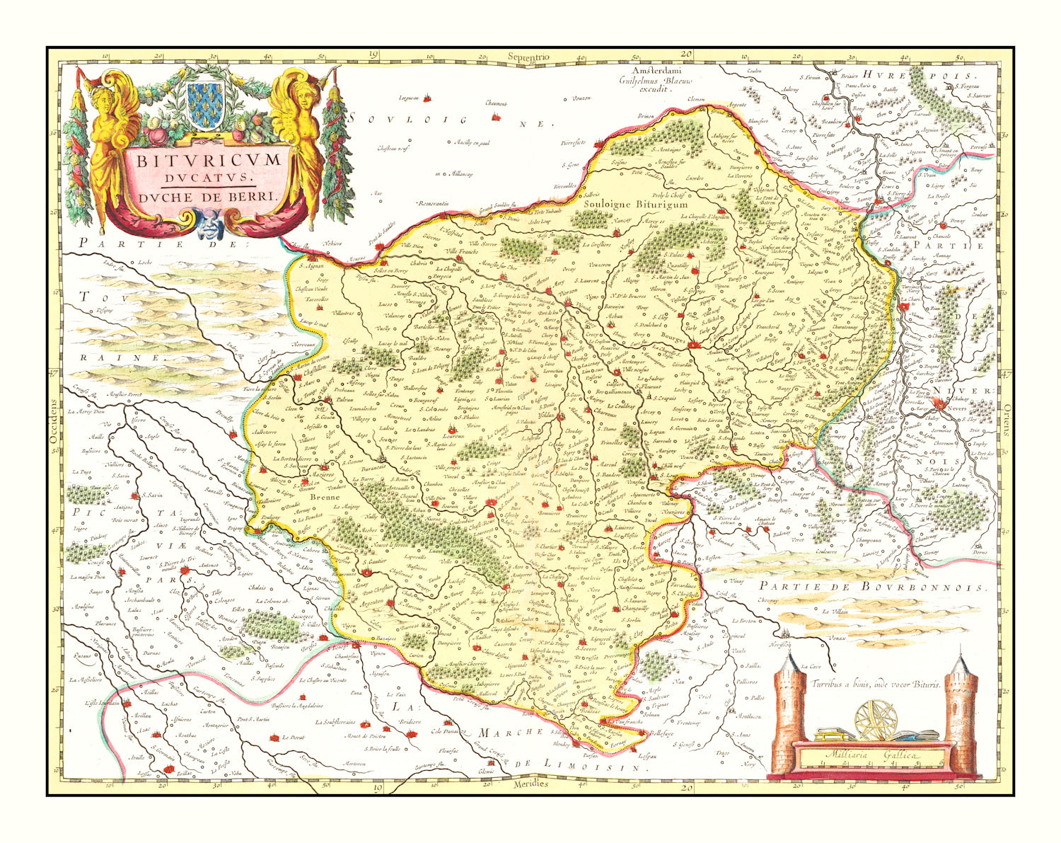 Vintage Map of Bourges & Nevers France 1665