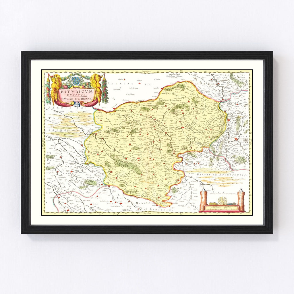 Vintage Map of Bourges & Nevers France 1665