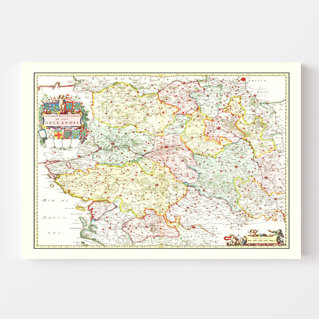 Vintage Map of Orléanais, France 1665