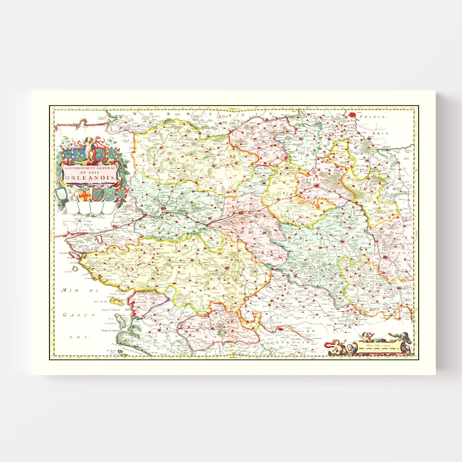 Vintage Map of Orléanais, France 1665