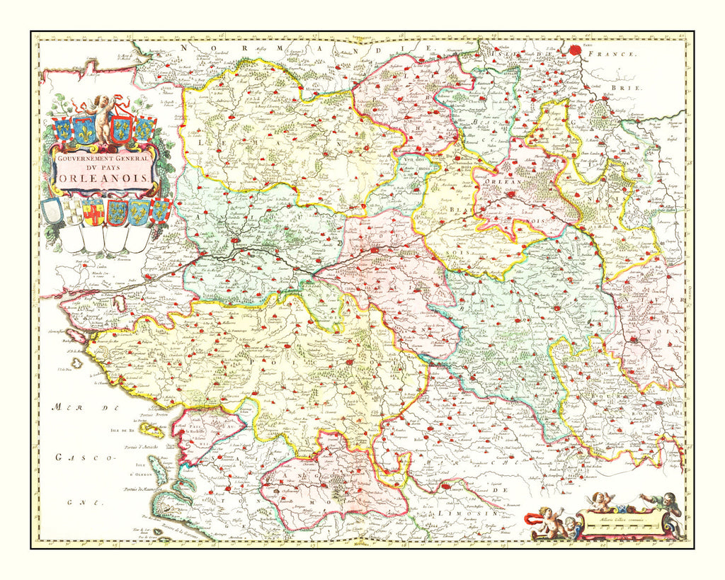 Vintage Map of Orléanais, France 1665