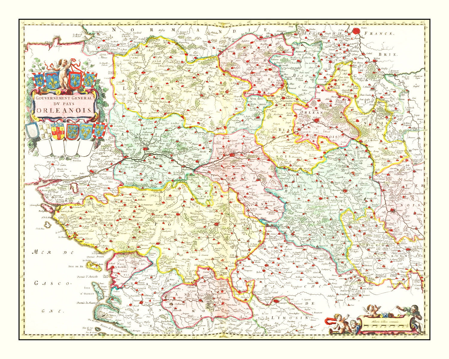 Vintage Map of Orléanais, France 1665