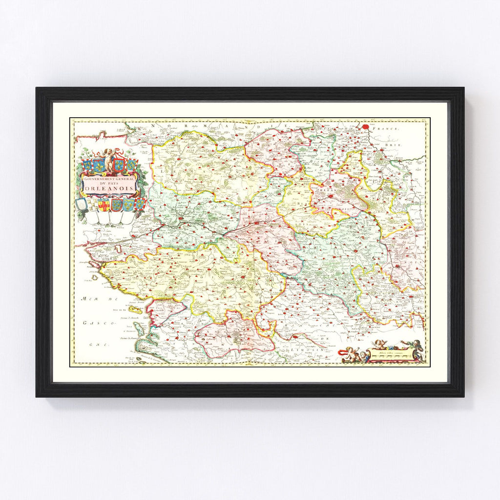 Vintage Map of Orléanais, France 1665