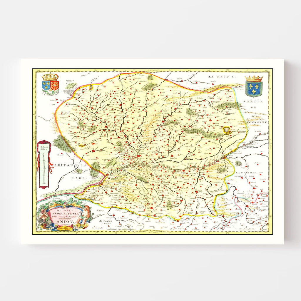 Vintage Map of Anjou, France 1665