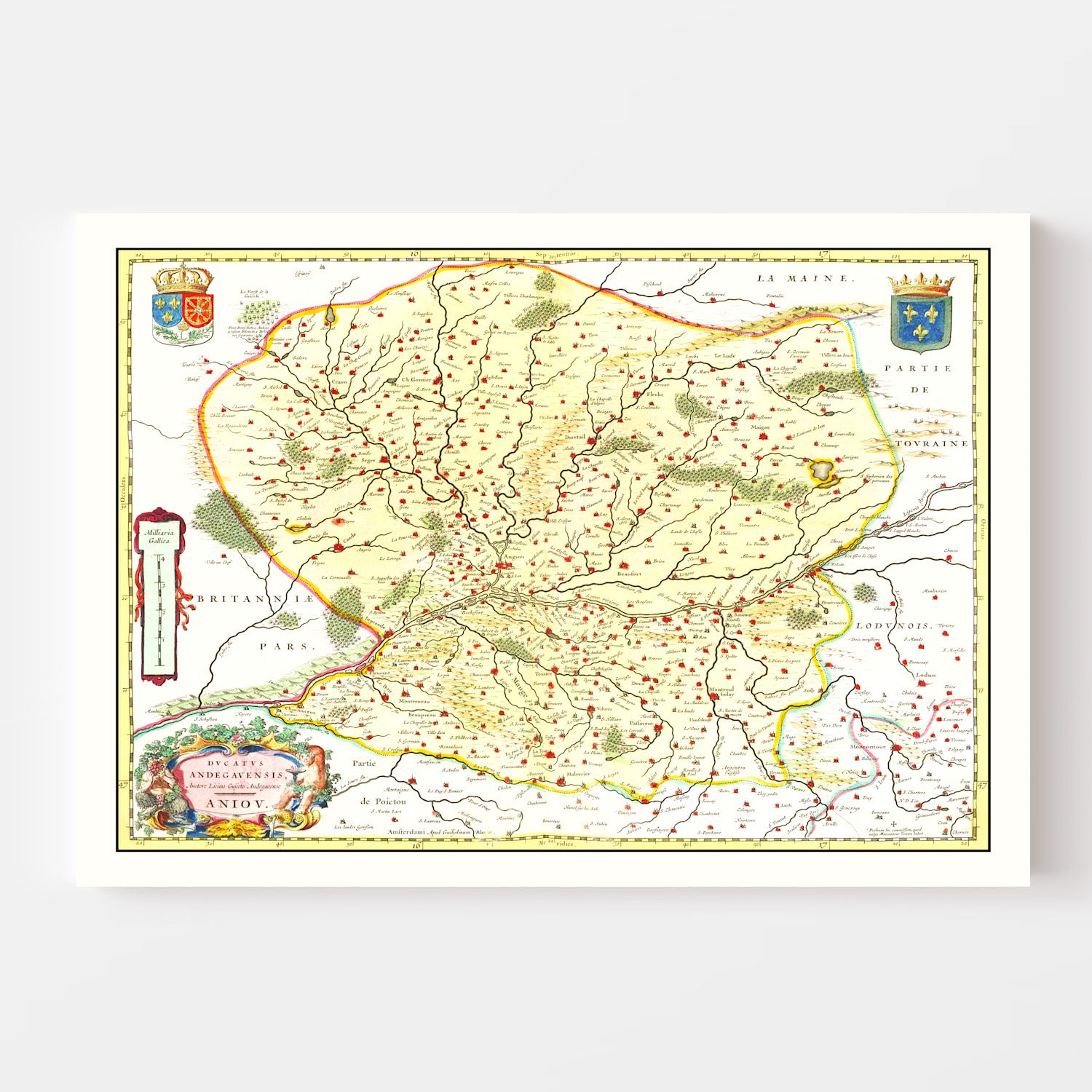 Vintage Map of Anjou, France 1665