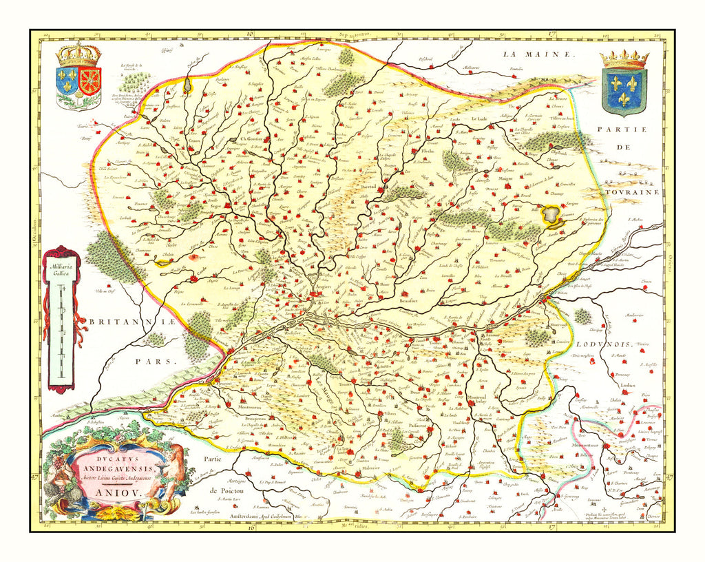 Vintage Map of Anjou, France 1665