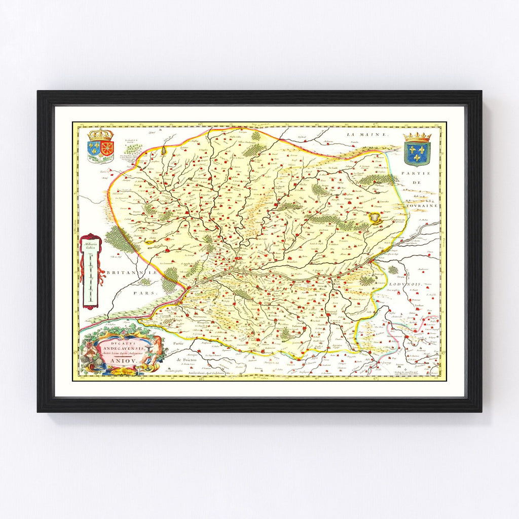 Vintage Map of Anjou, France 1665