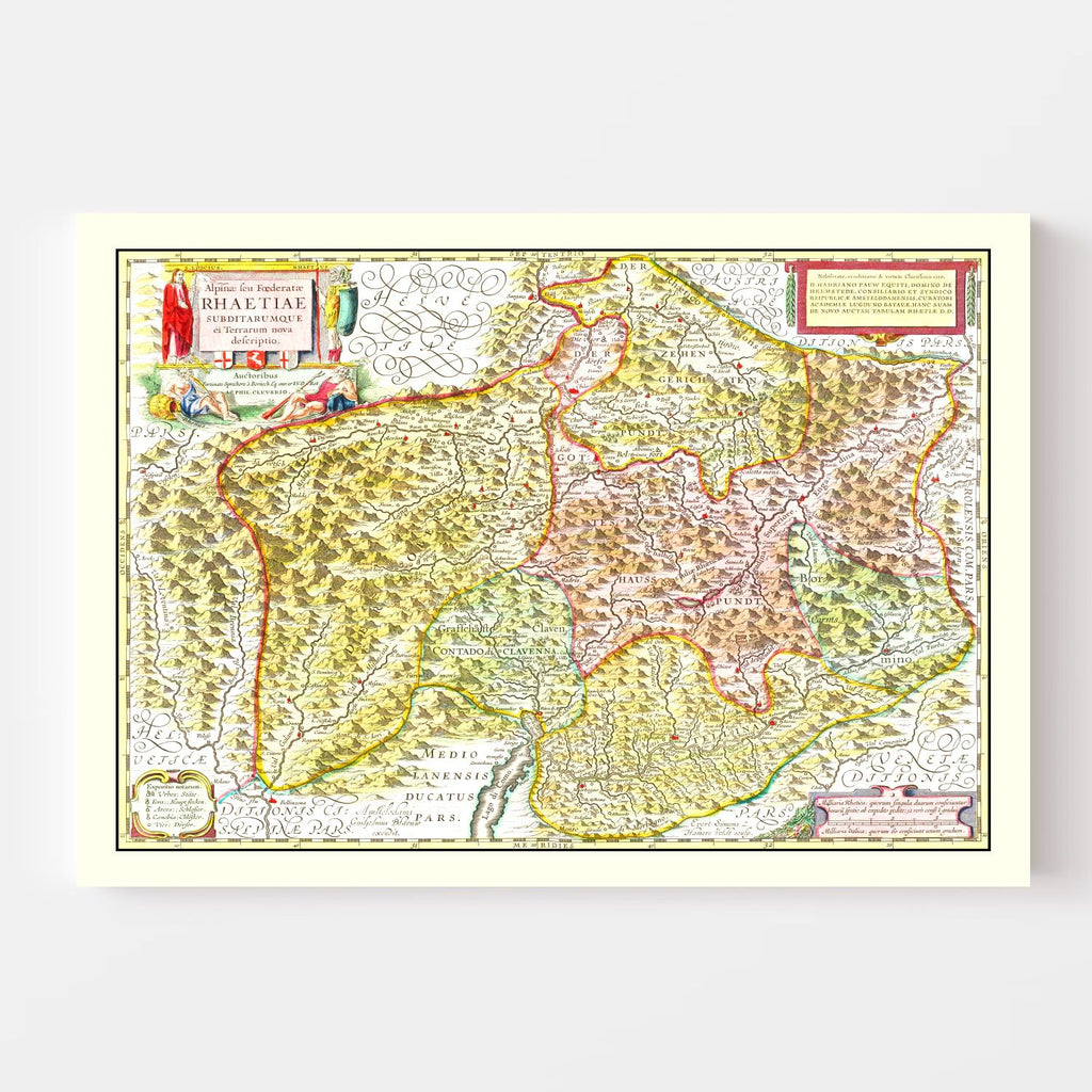 Vintage Map of Rhaetia 1665