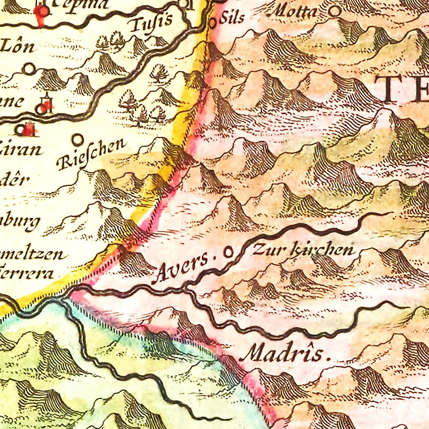 Vintage Map of Rhaetia 1665