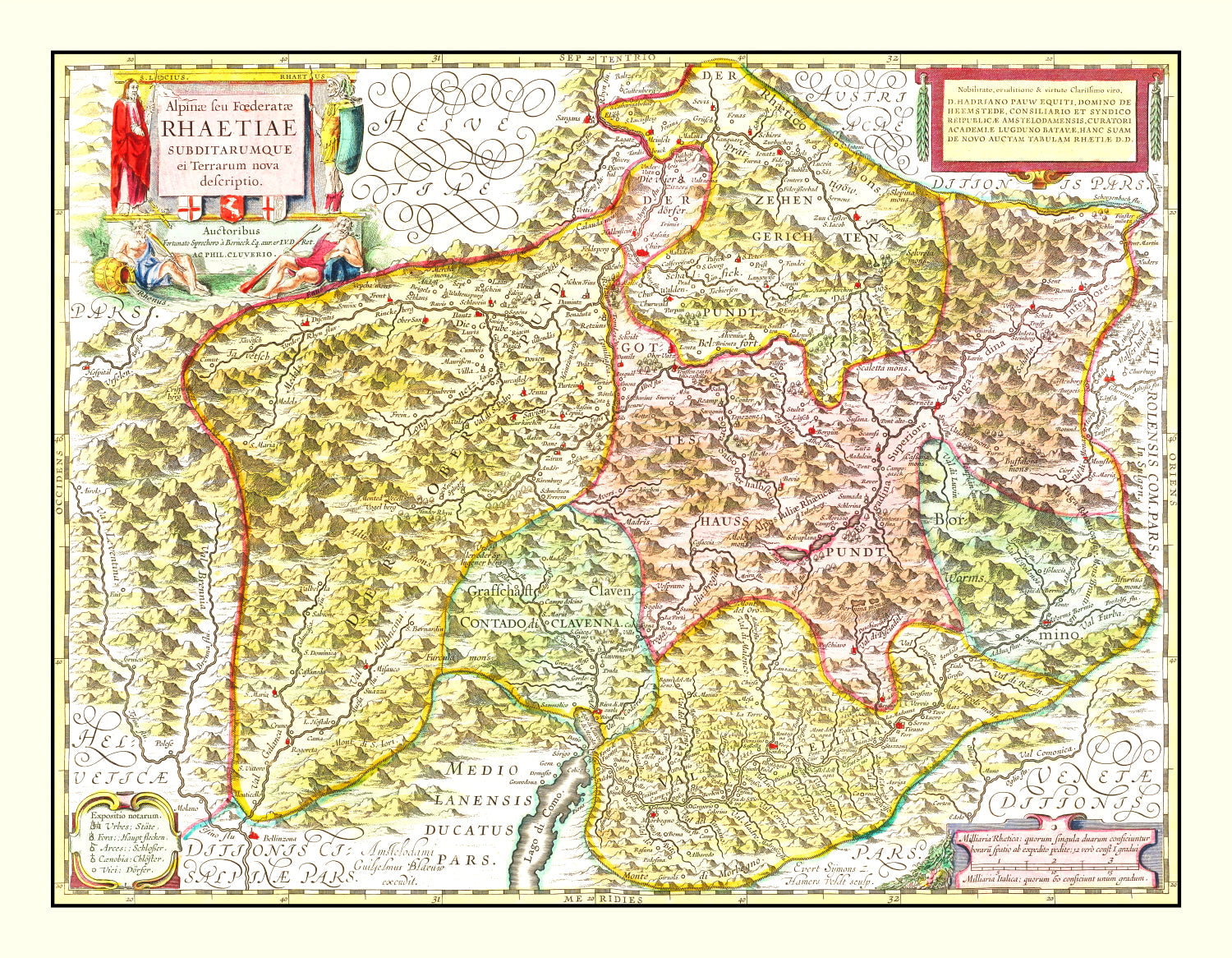 Vintage Map of Rhaetia 1665