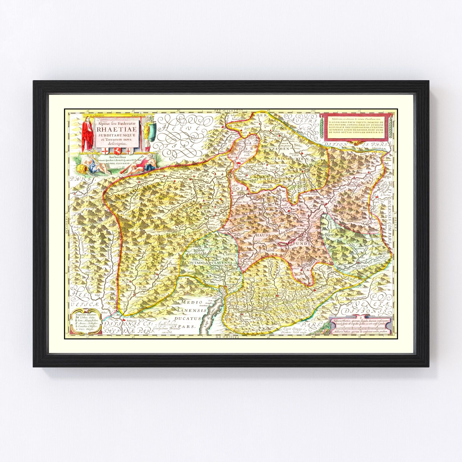 Vintage Map of Rhaetia 1665