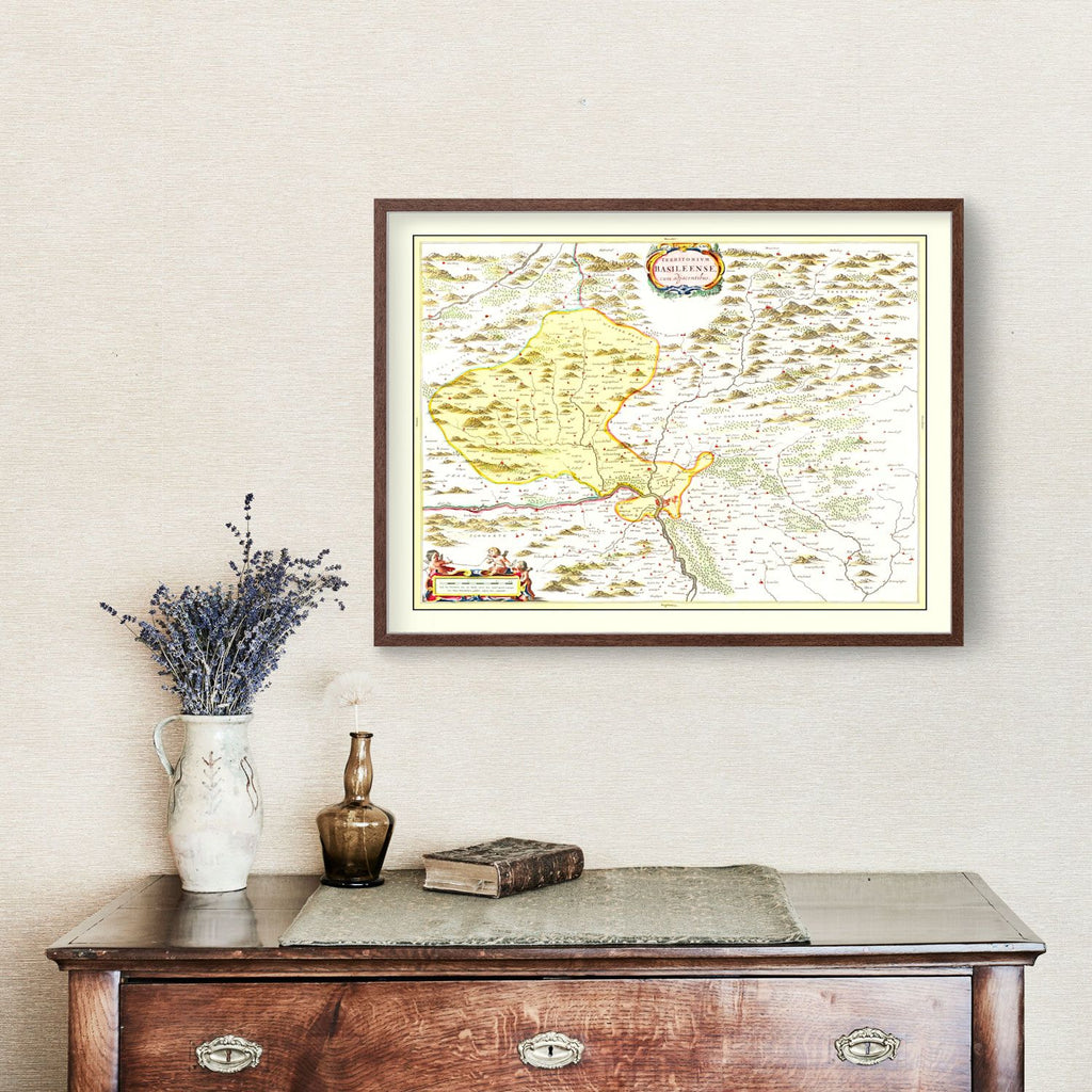 Vintage Map of Haut-Rhin, Switzerland 1665