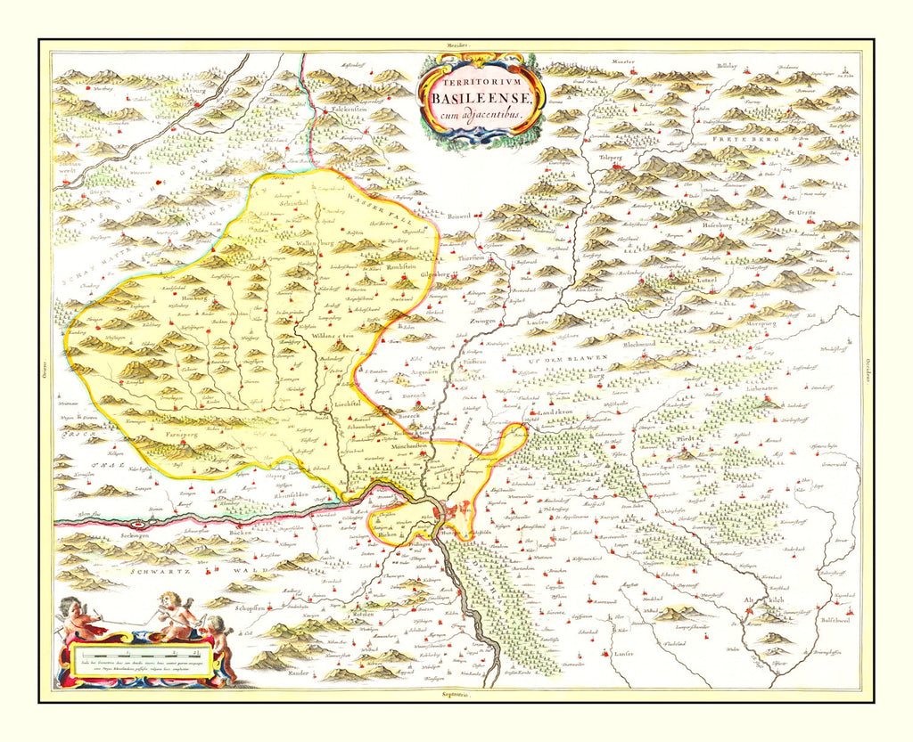 Vintage Map of Haut-Rhin, Switzerland 1665