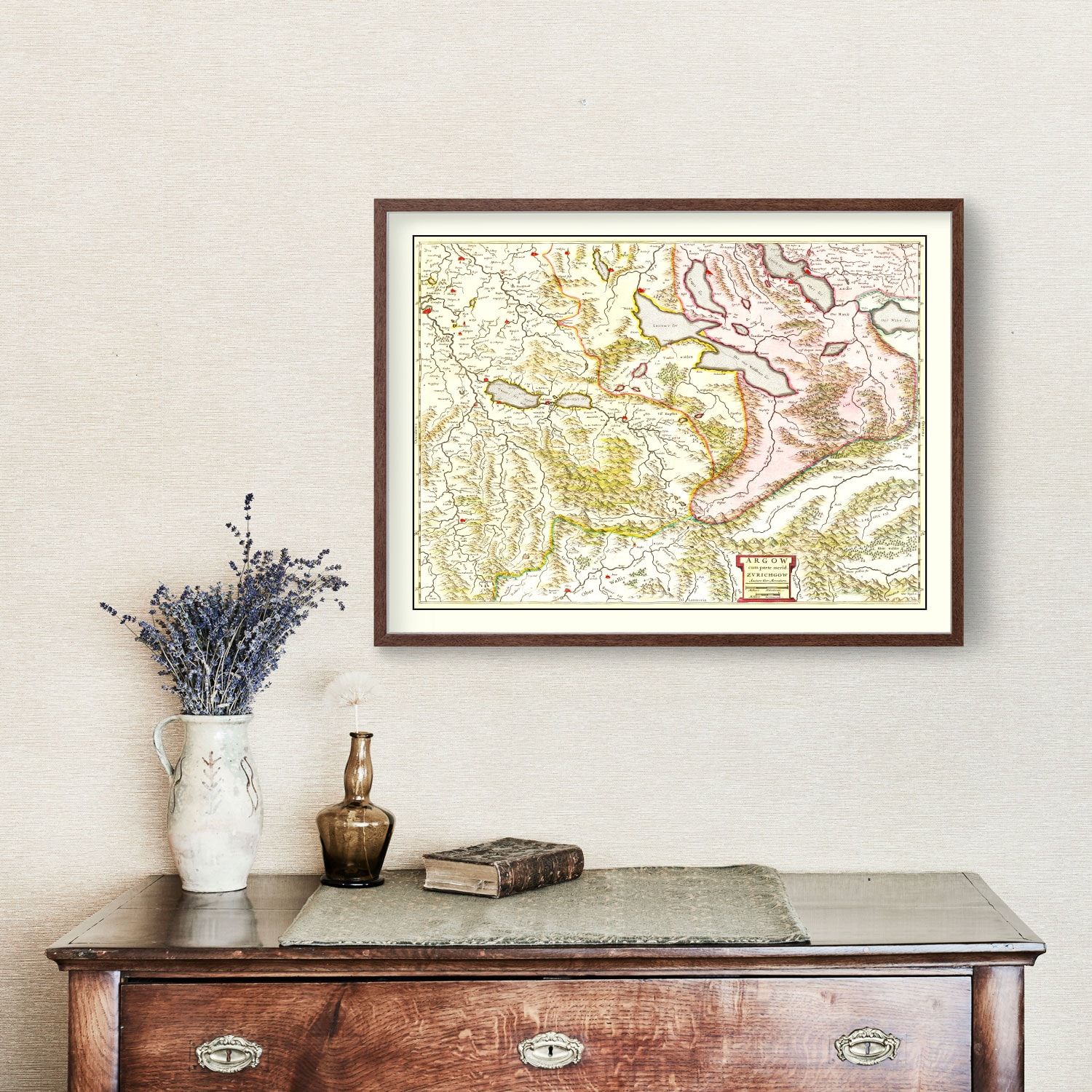 Vintage Map of Aargau & Zurich Switzerland 1665