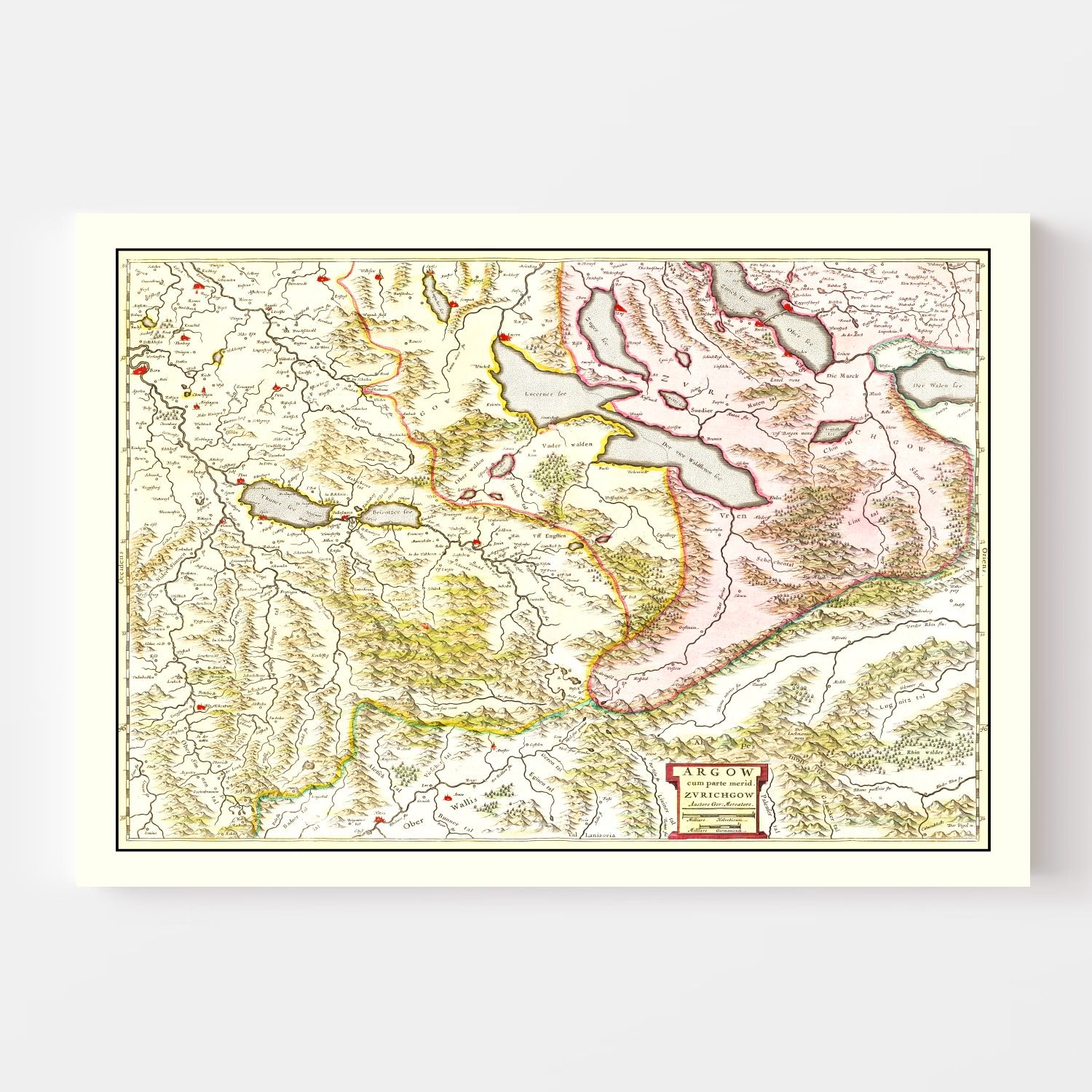 Vintage Map of Aargau & Zurich Switzerland 1665