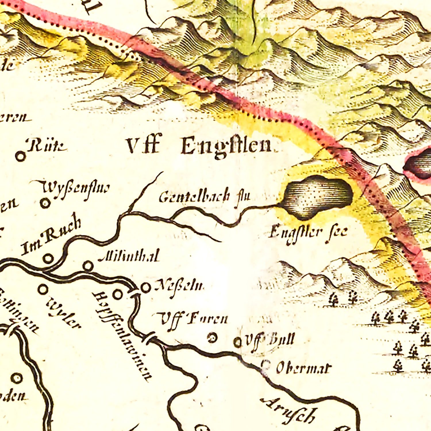 Vintage Map of Aargau & Zurich Switzerland 1665