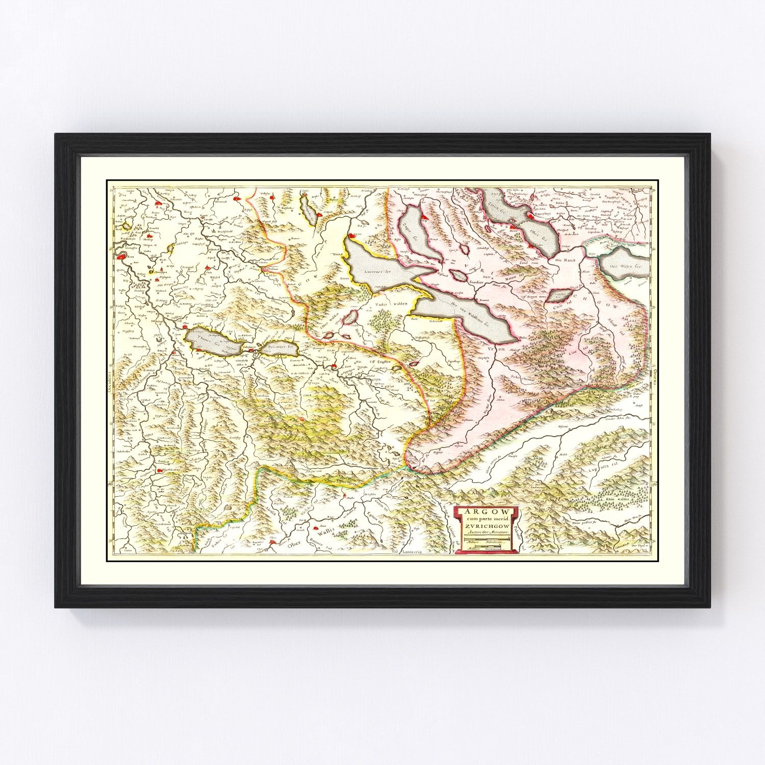 Vintage Map of Aargau & Zurich Switzerland 1665
