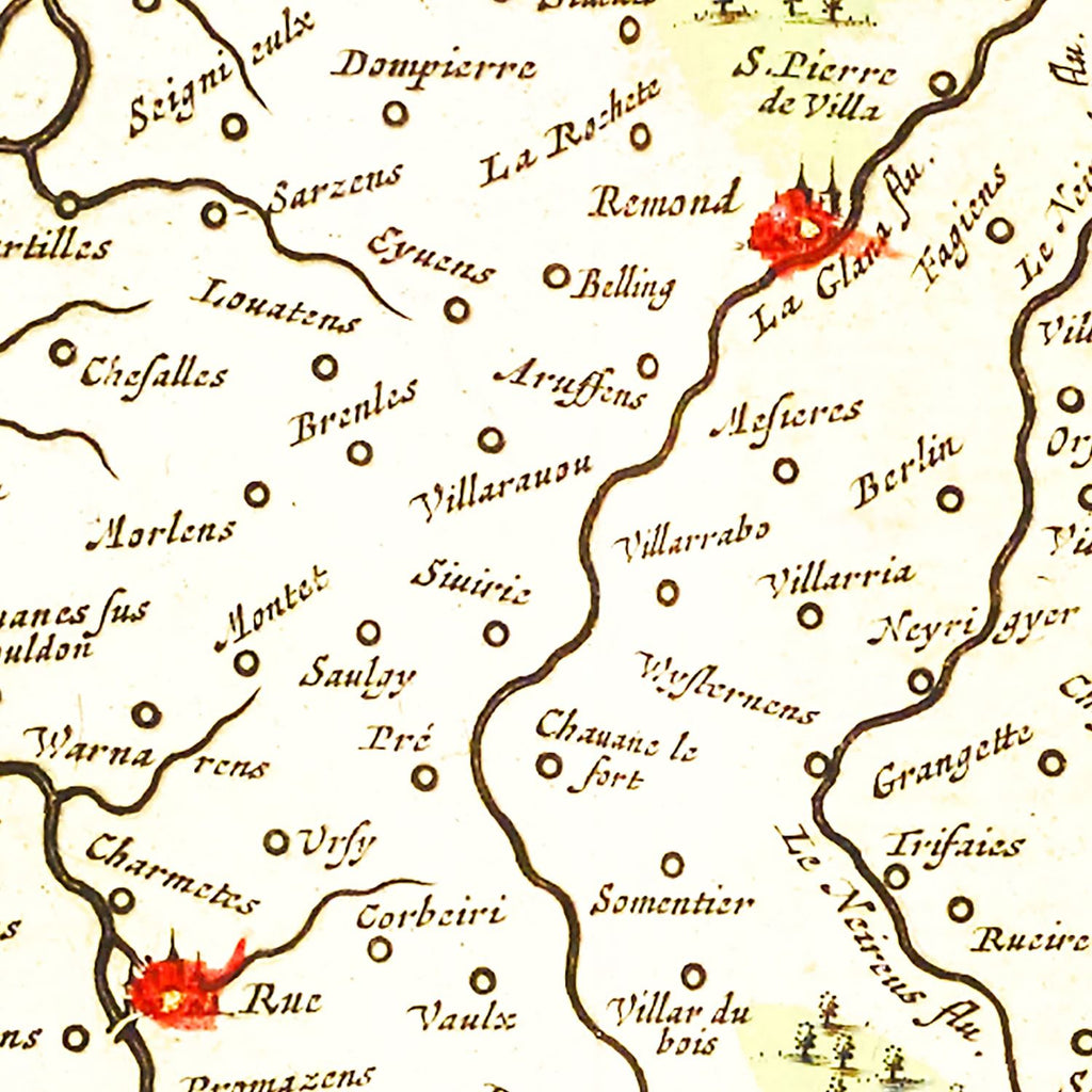 Vintage Map of Western Switzerland 1665