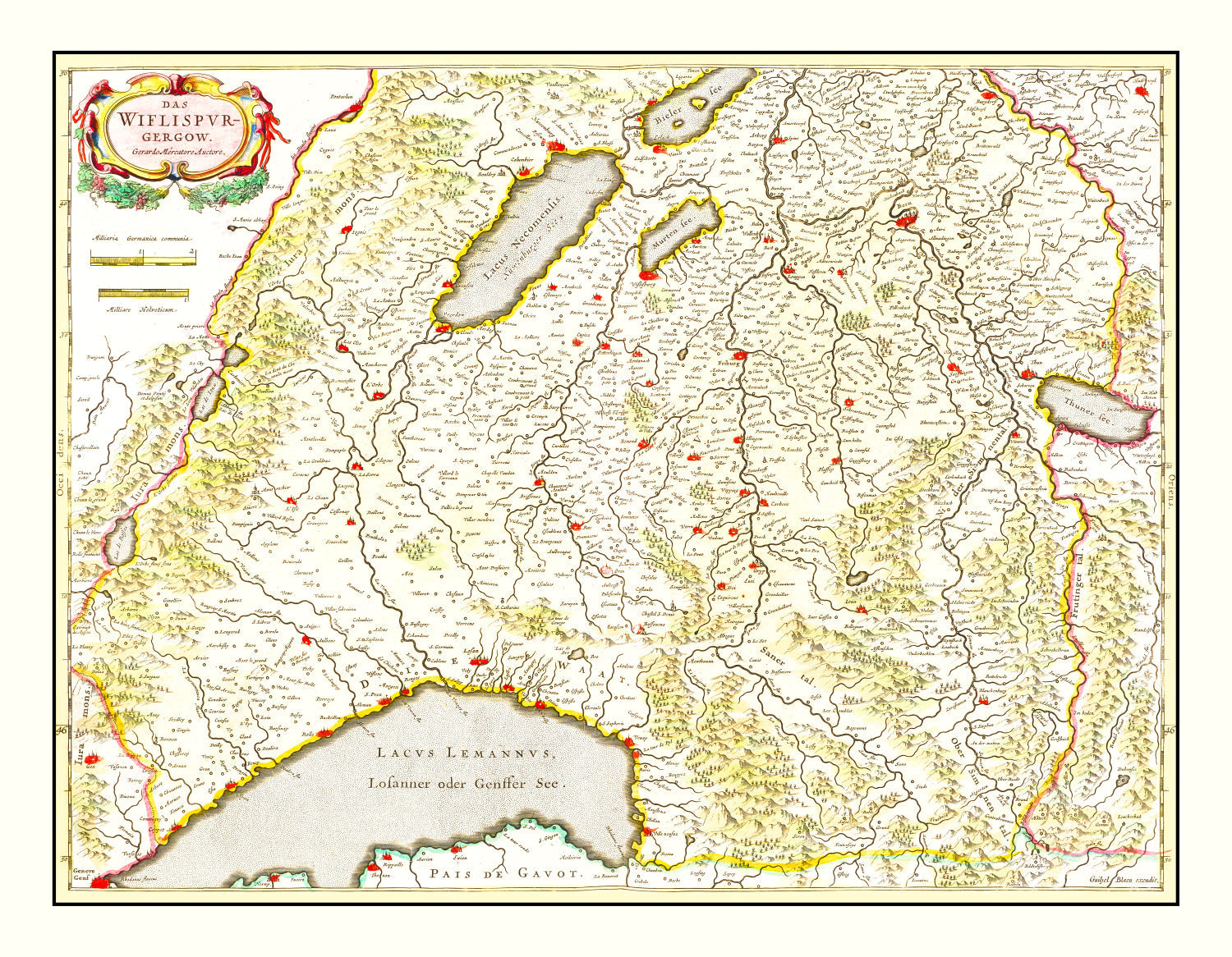 Vintage Map of Western Switzerland 1665