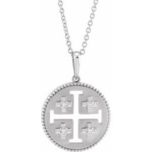 Sterling Silver .025 CTW Natural Diamond Jerusalem Cross 16-18" Necklace