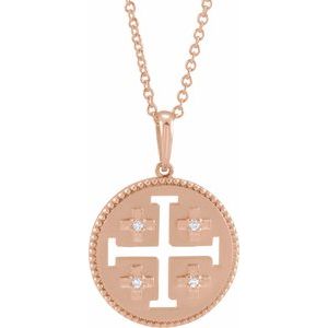 14K Rose Gold .025 CTW Natural Diamond Jerusalem Cross 16-18" Necklace