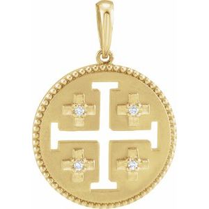 14K Yellow Gold .025 CTW Natural Diamond Jerusalem Cross Pendant