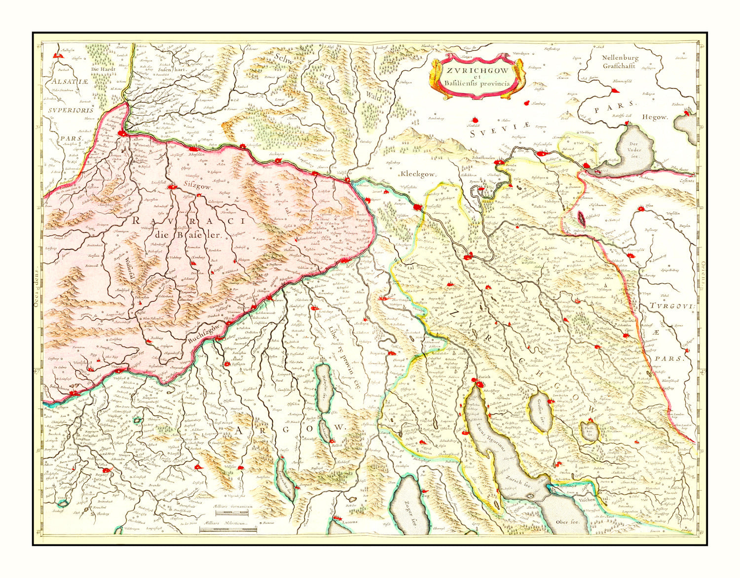 Vintage Map of Zurich Area of Switzerland 1665