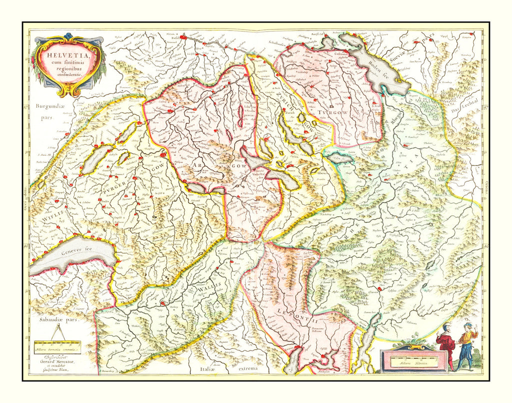 Vintage Map of Switzerland 1665