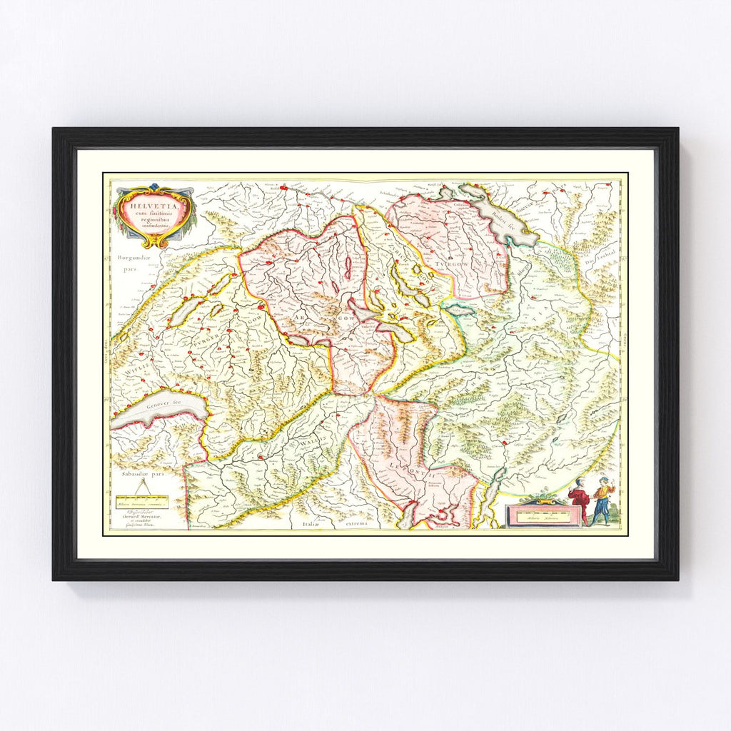 Vintage Map of Switzerland 1665
