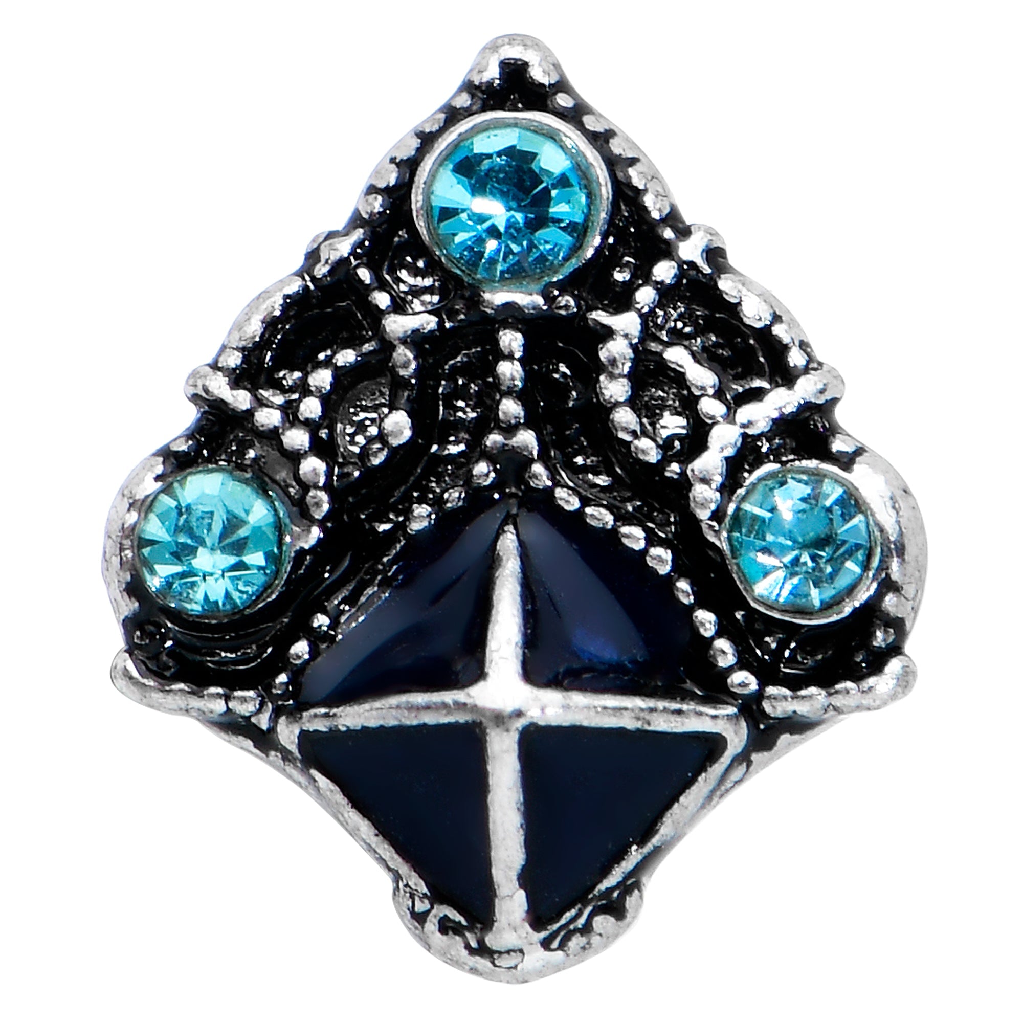20G 7mm Blue Gem Rococo Blues Elegant L-Shape Nose Ring