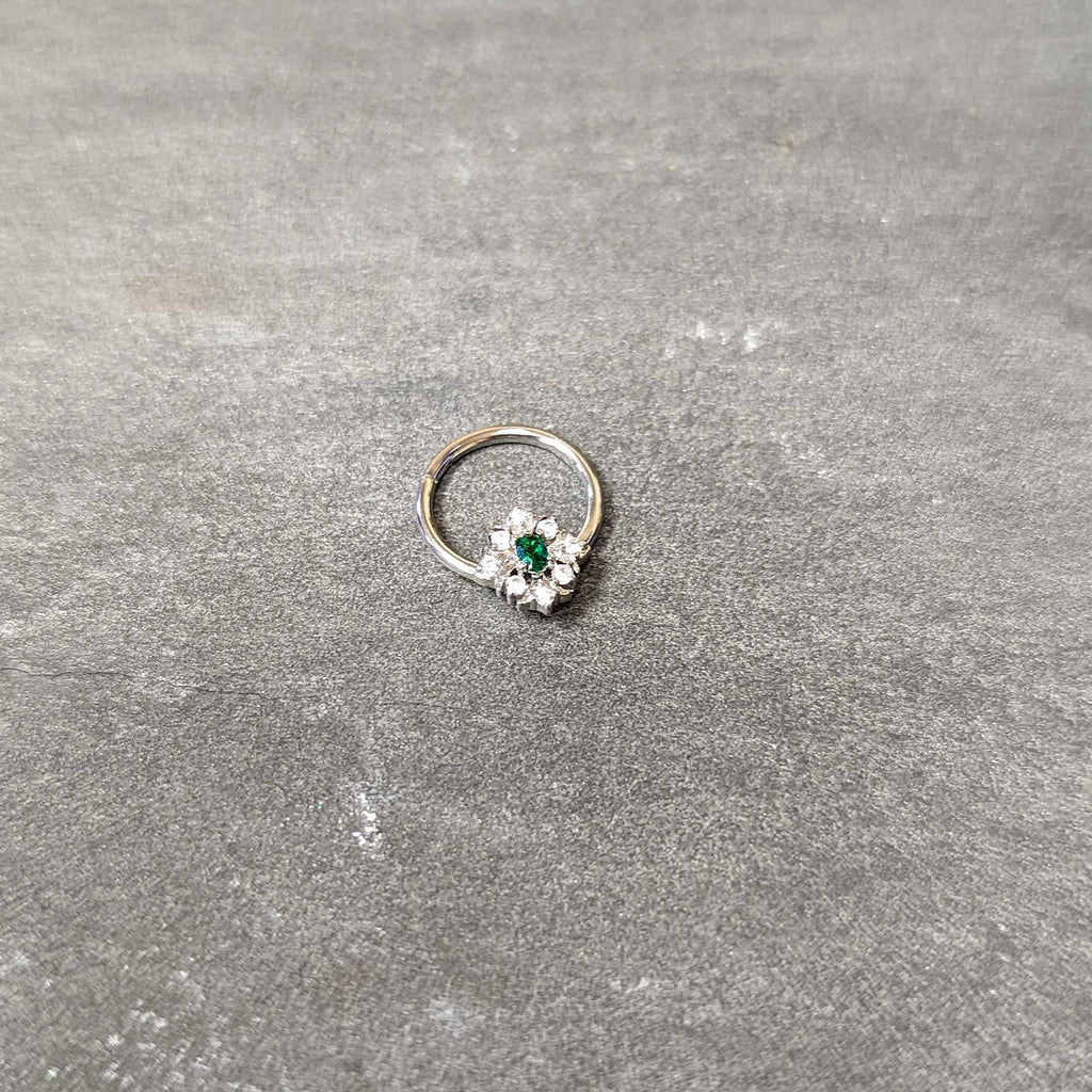 16G 3/8 Clear Green Gem Ornate Art Deco Hinged Segment Ring