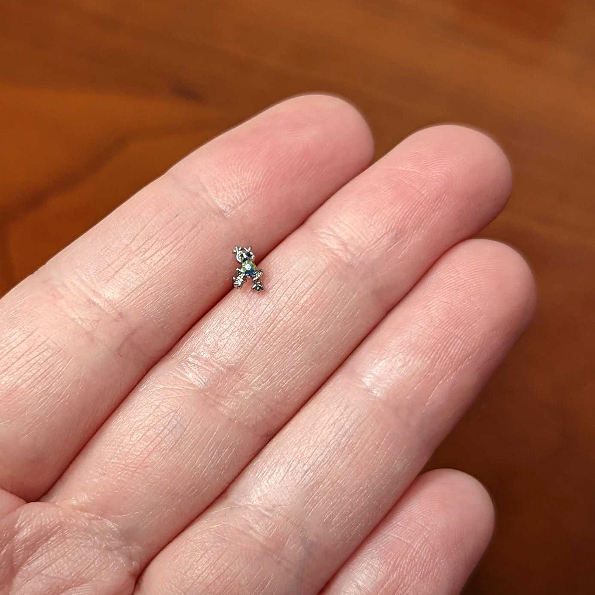 20G 1/4 Black Gem Polka Dot Blue Green Frog Nose Bone