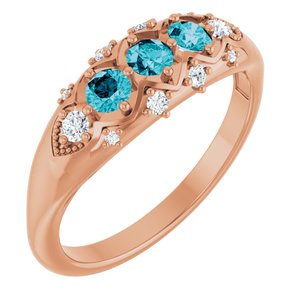 14K Rose Gold Natural London Blue Topaz & 1/8 CTW Natural Diamond Three-Stone Ring