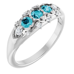 14K White Gold Natural London Blue Topaz & 1/8 CTW Natural Diamond Three-Stone Ring