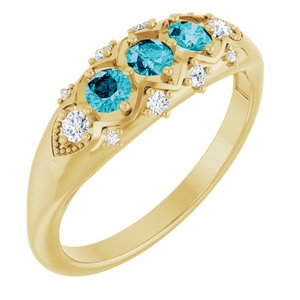 14K Yellow Gold Natural London Blue Topaz & 1/8 CTW Natural Diamond Three-Stone Ring