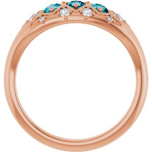 14K Rose Gold Natural London Blue Topaz & 1/8 CTW Natural Diamond Three-Stone Ring