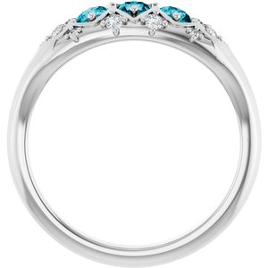Sterling Silver Natural London Blue Topaz & 1/8 CTW Natural Diamond Three-Stone Ring