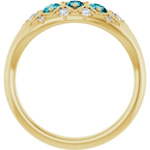 14K Yellow Gold Natural London Blue Topaz & 1/8 CTW Natural Diamond Three-Stone Ring