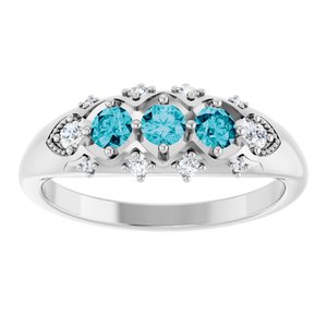 Sterling Silver Natural London Blue Topaz & 1/8 CTW Natural Diamond Three-Stone Ring