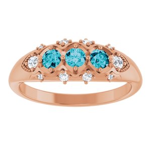 14K Rose Gold Natural London Blue Topaz & 1/8 CTW Natural Diamond Three-Stone Ring