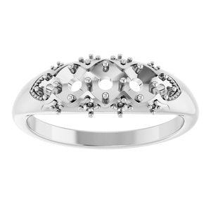 18K Palladium White 3 mm Round Three-Stone Ring Mounting – image 6