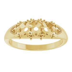 18K Yellow 3 mm Round Three-Stone Ring Mounting – image 6