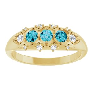 14K Yellow Gold Natural London Blue Topaz & 1/8 CTW Natural Diamond Three-Stone Ring